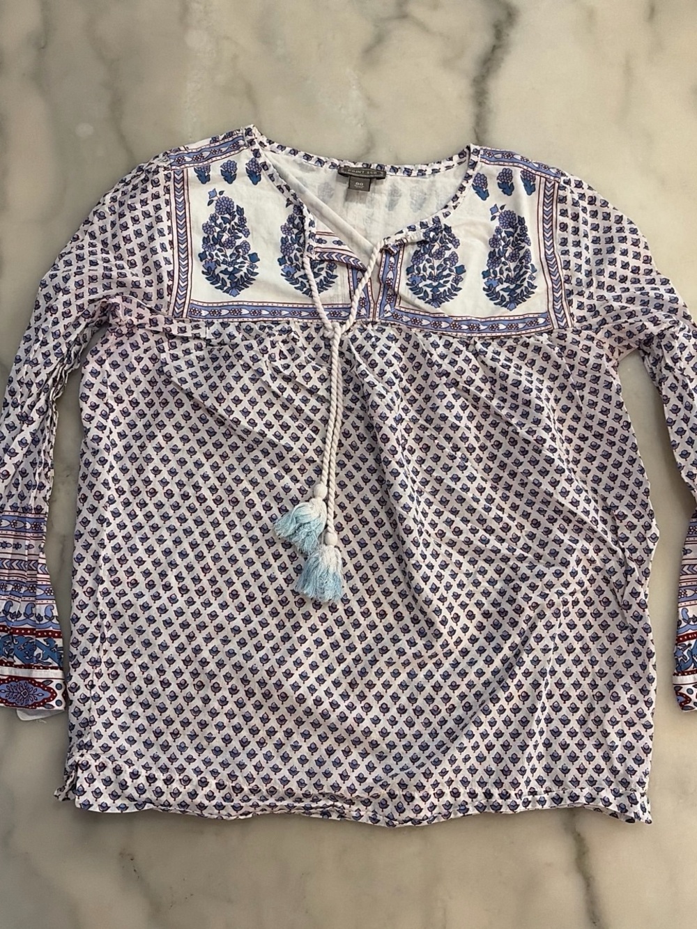 Light Blue Floral Print Peasant Top - Unbranded